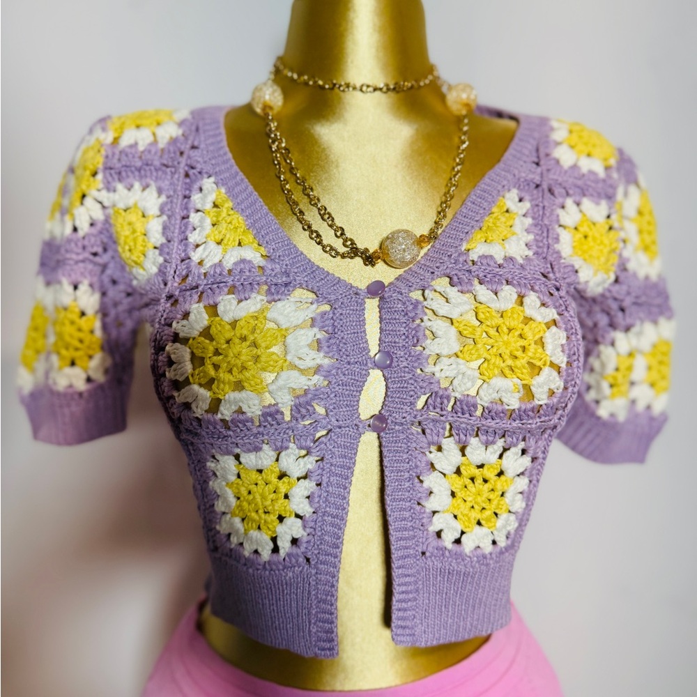 Zara Purple and Yellow Crochet Sweater